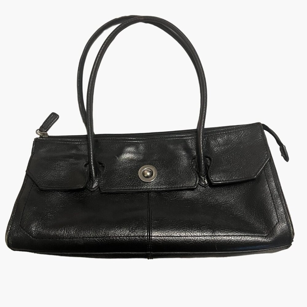 Pelle Studio Black Leather Handbag Good used condition Could use a polish & buff